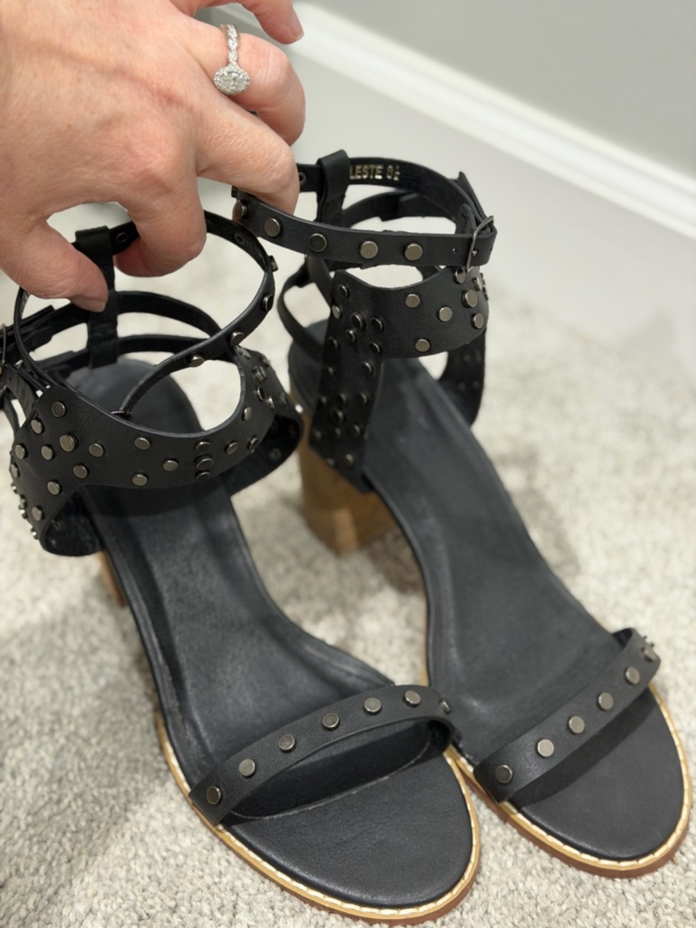 Vici Black Studded Block Heel Ankle-Strap Sandals